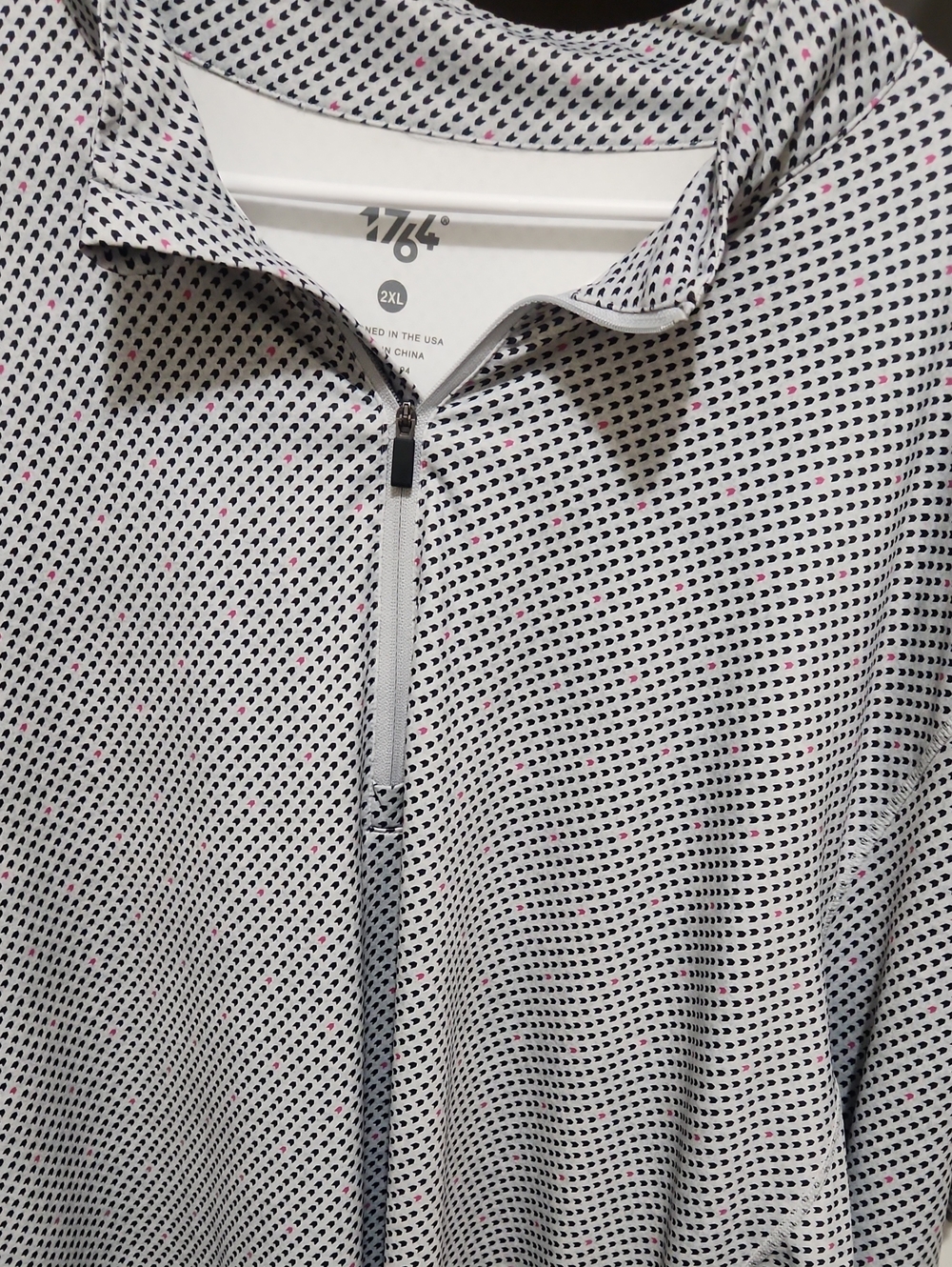 1764 Men’s 1/4" Zip Pullover in White with Micro Dot Print